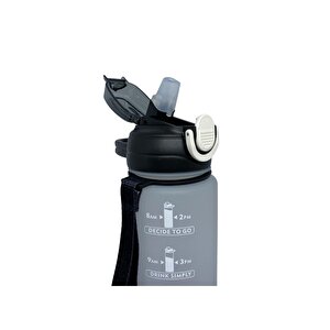 1000ml Pipetli Çift Renkli Motivasyon Su Matarası Gri-siyah