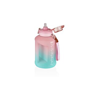 1600ml Çift Renk Taşıma Askılı Ve Kulplu Motivasyon Su Matarası Pembe-turkuaz