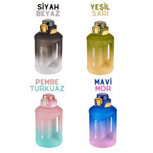 1600ml Çift Renk Taşıma Askılı Ve Kulplu Motivasyon Su Matarası Yeşil-sarı