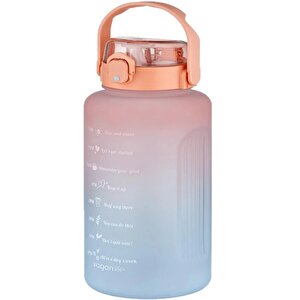 2500ml Pipetli Ve Pipetsiz Kullanım Kulplu Çift Renk Motivasyon Su Matarası Sticker Hediyeli Turuncu-mavi