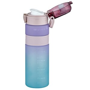800ml Çift Renk Kaydırmaz Silikon Gövde Motivasyon Su Matarası Sticker Hediyeli Mor-mavi