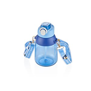 800ml Askılı Pipetli Tritan Su Matarası Hayvanlı Sticker Hediyeli Lacivert