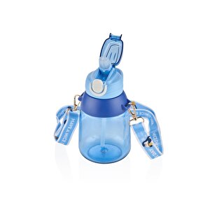 800ml Askılı Pipetli Tritan Su Matarası Hayvanlı Sticker Hediyeli Lacivert