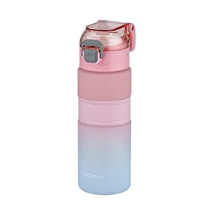 600ml Çift Renk Kaydırmaz Silikon Gövde Motivasyon Su Matarası Sticker Hediyeli Pembe-mavi