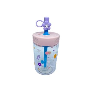450ml Çiçek Desenli Ve Koruyuculu Tritan Su Matarası/cup Pudra