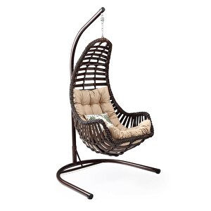 Datça Bahçe Salıncağı | Tek Kişilik | Rattan Salıncak Cappuccino