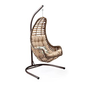Datça Bahçe Salıncağı | Tek Kişilik | Rattan Salıncak Cappuccino