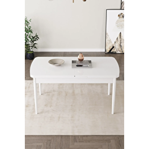 Zümra Serisi, Beyaz 80x132 Açılabilir Mdf Mutfak Masası Takımı 6 Adet Sandalye Siyah