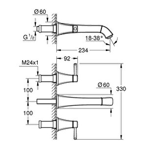 Grohe Grandera 3 Delikli Duvardan Lavabo Bataryası L-boyut - 20623000