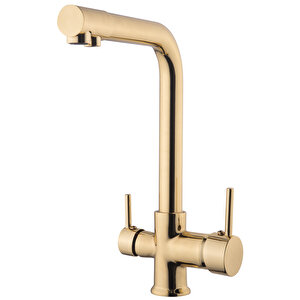 3 Yollu Arıtmalı Mutfak Evye Bataryası L Boru Gold