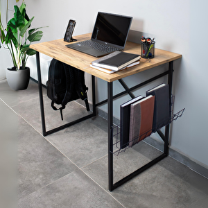 Ford Metal Çalışma Masası Laptop Bilgisayar Masası Ofis Ders Yemek Çocuk Masası 90x60 - Çam 60x90 cm