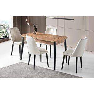 Milano Mdf Açılır Mutfak Masa 6 Lı Sandalyeli Takım 75*130cm Çam