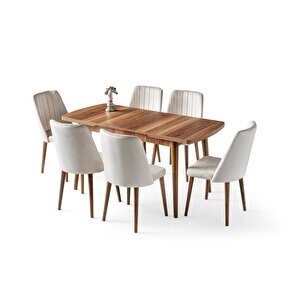 Milano Mdf Açılır Mutfak Masa 6 Lı Sandalyeli Takım 75*130cm Ceviz