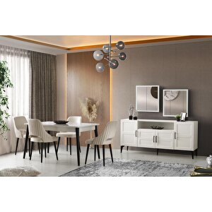 Çakıl Mdf Yemek Masa 6lı Sandalye Takımı 90x145cm