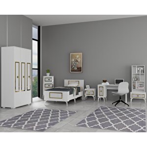 Norra Çocuk Genç Odası Takımı  (h-g-c-l-p-r) Beyaz-Altın Beyaz-Altın