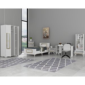 Norra Çocuk Genç Odası Takımı  (h-g-c-l-p-r) Beyaz-Altın Beyaz-Altın