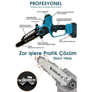 21v Çift Akü Otomatik Yağlamalı El Testeresi Ağaç Odun Dal Kesme Budama Dijital Gösterge
