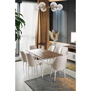 Çakıl Mdf Yemek Masa 6lı Sandalye Takımı 90x145cm Beyaz