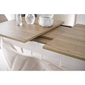 Çakıl Mdf Yemek Masa 6lı Sandalye Takımı 90x145cm Beyaz