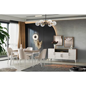 Çakıl Mdf Yemek Masa 6lı Sandalye Takımı 90x145cm Beyaz