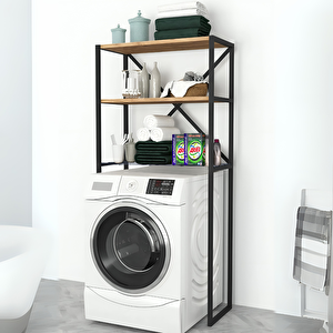 Duru Çamaşır Makinesi Dolabı Metal Kurutma Makinesi 3 Raflı Banyo Dolabı - Çam Çam