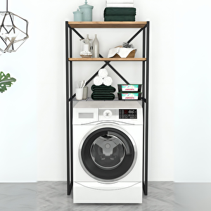 Duru Çamaşır Makinesi Dolabı Metal Kurutma Makinesi 3 Raflı Banyo Dolabı - Çam Çam