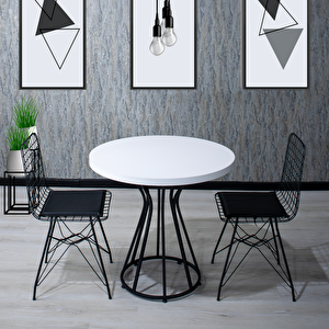 Melda Yemek Masa Sandalye Takımı 2 Kişilik Telli Sandalye Yuvarlak Vazo Masa 80 Cm