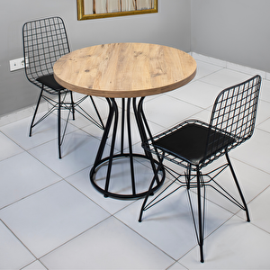 Melda Yemek Masa Sandalye Takımı 2 Kişilik Telli Sandalye Yuvarlak Vazo Masa 80 Cm Çam