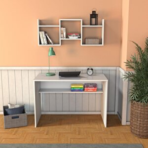 V3040 Freya Raflı Çalışma Masası Beyaz