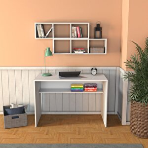 V2040 Fara Raflı Çalışma Masası Beyaz