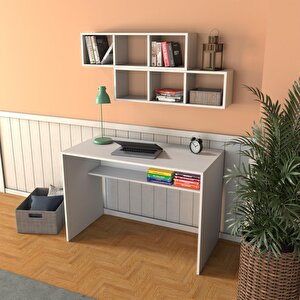 V2040 Fara Raflı Çalışma Masası Beyaz