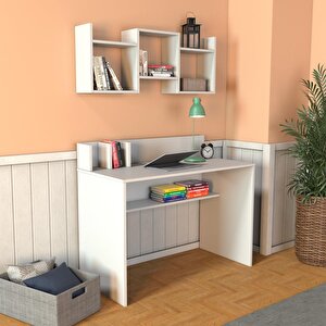 V4040 Frida Raflı Çalışma Masası Beyaz