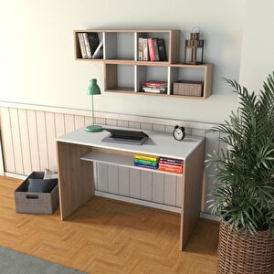 V2020 Fara Raflı Çalışma Masası Ceviz/beyaz