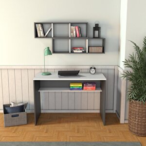 V2030 Fara Raflı Çalışma Masası Antrasit/beyaz