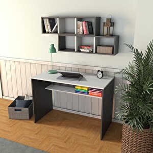 V2030 Fara Raflı Çalışma Masası Antrasit/beyaz