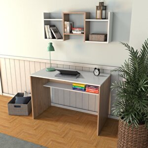 V3020 Freya Raflı Çalışma Masası Ceviz/beyaz