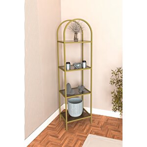 Mona Gold Köşe Kitaplık Dekoratif Aksesuar Rafı Mutfak Rafı 40cm Füme Camlı