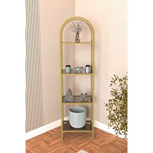 Mona Gold Köşe Kitaplık Dekoratif Aksesuar Rafı Mutfak Rafı 40cm Füme Camlı