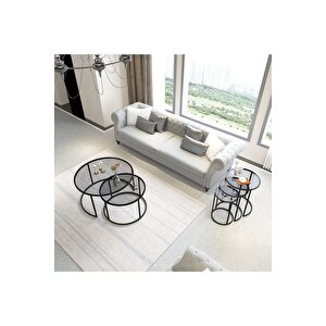 Tokyo Ikili Orta Sehpa 60 Cm & Alya Üçlü Zigon Sehpa Takımı Metal Füme Camlı