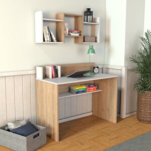 V4020 Frida Raflı Çalışma Masası Ceviz/beyaz