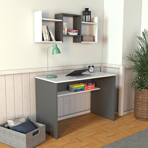 V3030 Freya Raflı Çalışma Masası Antrasit/beyaz