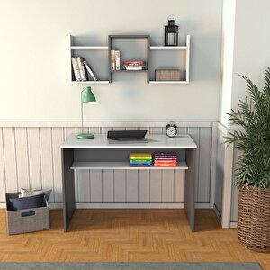 V3030 Freya Raflı Çalışma Masası Antrasit/beyaz