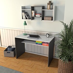 V3030 Freya Raflı Çalışma Masası Antrasit/beyaz