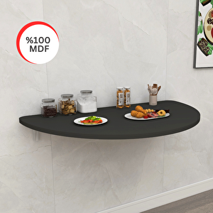 60x90 Cm Mdf Oval Tasarım Antrasit Gri Duvara Monte Kırma Katlanır Masa