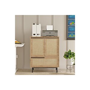 Leena 75 Cm Ofis Dolabı 3 Kapaklı Metal Ayaklı Uv Baskı Sepet-jüt La8b-su