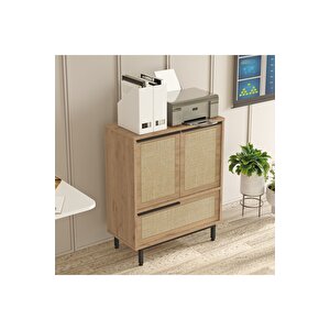 Leena 75 Cm Ofis Dolabı 3 Kapaklı Metal Ayaklı Uv Baskı Sepet-jüt La8b-su