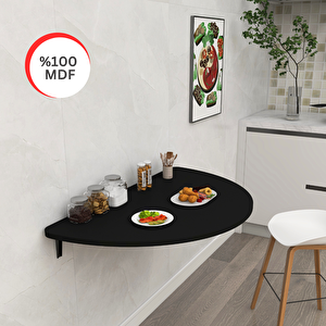 60x90 Cm Mdf Oval Tasarım Mat Siyahduvara Monte Kırma Katlanır Masa