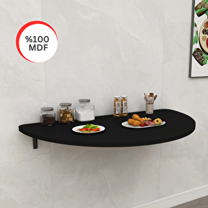 60x90 Cm Mdf Oval Tasarım Mat Siyahduvara Monte Kırma Katlanır Masa