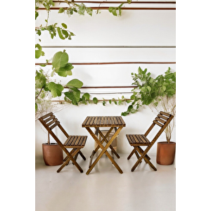 Ahşap Balkon Bahçe Mutfak 3'lü Bistro Set 2 Sandalye 1 Masa Takım 50x50cm Ykm Mob246