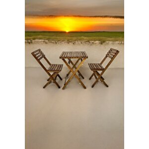 Ahşap Balkon Bahçe Mutfak 3'lü Bistro Set 2 Sandalye 1 Masa Takım 50x50cm Ykm Mob246